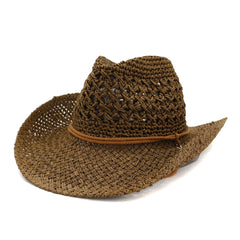 Chapeaux de cowboy en paille Chapeau de paille fait main Chapeau melon Femme Chapeau de plage extérieur en bord de mer