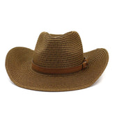 Chapeau de paille de cowboy Hommes Femmes Chapeau de paille Haut-de-forme Chapeau de plage d'extérieur