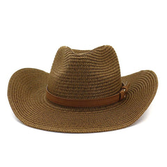 Chapeaux de cowboy en paille pour hommes et femmes, chapeau de cowboy occidental en paille, chapeau haut de forme, chapeau de plage d'extérieur pour le bord de mer