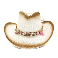 Chapeau de cowboy en paille pour femme - Chapeau de plage extérieur - Chapeau de cowboy en paille - Chapeau de protection solaire