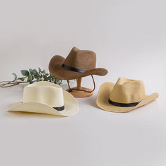 Chapeaux de Cowboy en Paille pour Homme Chapeau de Cowboy d'Été Protection Solaire Chapeau de Plage en Bord de Mer