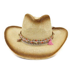 Chapeau de cowboy en paille pour femme - Chapeau de plage extérieur - Chapeau de cowboy en paille - Chapeau de protection solaire
