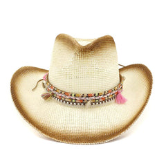 Chapeau de cowboy en paille pour femme - Chapeau de plage extérieur - Chapeau de cowboy en paille - Chapeau de protection solaire