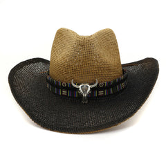 Chapeaux de cowboy en paille pour hommes et femmes, chapeau de paille de plage noir