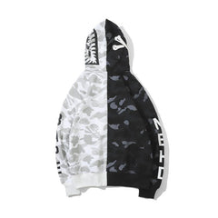 Bathing Ape Hoodie Fashion Brand Skull Dark Black Black and White Color Matching Yin and Yang Sweater Male and Female Couples Wear Spring and Autumn Coat