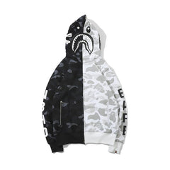 Bathing Ape Hoodie Fashion Brand Skull Dark Black Black and White Color Matching Yin and Yang Sweater Male and Female Couples Wear Spring and Autumn Coat