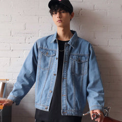 Men's Spring Denim Jacket Men's Lapel Casual Short Jacket Large Size Loose Qmen Denim Jacket