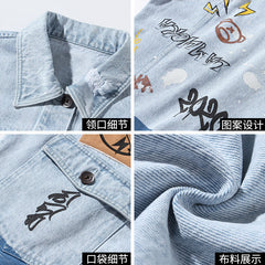 Blouson en Jean Printemps Homme Tendance Coupe Ample Grande Taille Haut Homme Décontracté Court en Jean Blouson Jean Homme