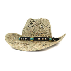 Chapeaux de Cowboy en Paille Chapeau en Jean Chapeau de Paille en Herbe Naturelle