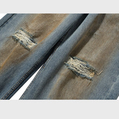 Mens Vintage Pants Ripped Straight Old Jeans MIJKO