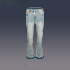 Men's Vintage Pants micro-pull trousers men's and women's washed wide-footed jeans MIJKO