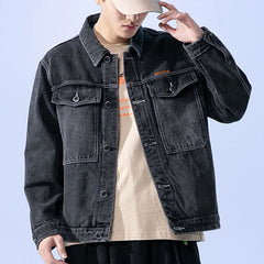 Men's Spring Black Denim Jacket Loose Plus Size Retro Casual Men Denim Jacket