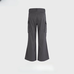 Mens Vintage Pants Multi-Pocket Trousers Pleated Zipper Flared Wide Feet High Street Casual Pants MIJKO