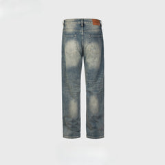 Mens Vintage Pants Splicing Bug Bite Damage Trousers Straight High Street Jeans MIJKO