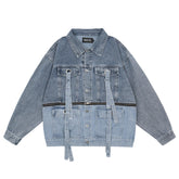 Patchwork Denim Jacket Men's Denim Clothing Trendy Loose Color Matching Plus Size Casual Men Denim Jacket