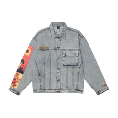 Men's Printed Denim Shirt Loose Denim Jacket Top Plus Size Men Denim Jacket