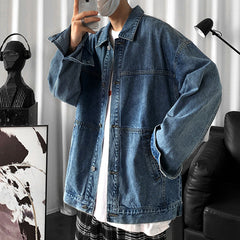 Men's Denim Jacket Men's Loose Casual plus Size Casual Top Vintage Men Denim Jacket