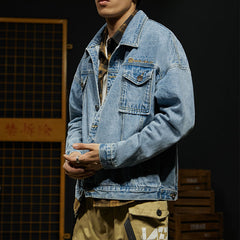 Denim Coat Men's Clothing Spring and Autumn Tops Loose-Fitting Denim Clothes plus Size Loose Men Denim Jacket