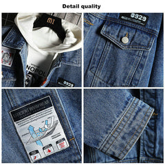 Denim Jacket Men's Spring and Autumn Tops Autumn Retro Casual Large Size Loose Solid Color Men Denim Jacket