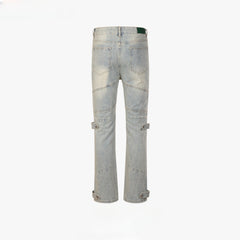 Men's Vintage Pants Men's Women's Wash Water Old Trousers Splicing Jeans MIJKO