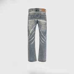 Men Vintage Pants Street Washed Old White Textured Pull Jeans MIJKO
