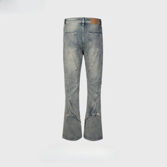 Men's Vintage Pants Washed Old Trousers Men's and Women's Splicing Button Blue Jeans MIJKO