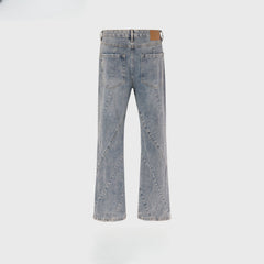 Men Vintage Pants washed old trousers spliced micro-pull jeans MIJKO