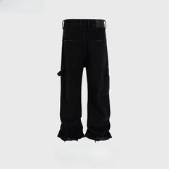 Men Vintage Pants High Street Spliced Trousers Men's and Women's Design Black Jeans MIJKO