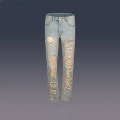Men's Vintage Pants Ripped Washed Men's and Women's Straight Old Slim-Fit Jeans MIJKO