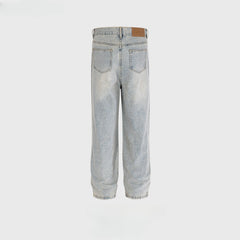 Men Vintage Pants splicing straight wash water to make old jeans MIJKO