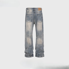 Men Vintage Pants Splicing Men's and Women's Ripped Wash Water Straight Jeans MIJKO