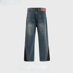 Men Vintage Pants contrasting patchwork trousers men's and women's washed water old jeans MIJKO