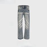 Men Vintage Pants Street Washed Old White Textured Pull Jeans MIJKO