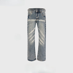 Men Vintage Pants Street Washed Old White Textured Pull Jeans MIJKO