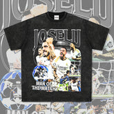Mens Vintage Football T-Shirt Vintage Joselu Printed Short Sleeve T-Shirt Wash