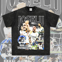 Mens Vintage Football T-Shirt Vintage Joselu Printed Short Sleeve T-Shirt Wash