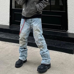 Men's Vintage Pants Men's Women's Micro-pull Pants Old Splicing Jeans MIJKO