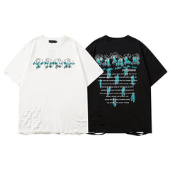 T-shirt Homme Rétro Foncé Détruit Manches Courtes T-shirt Homme et Femme Ample