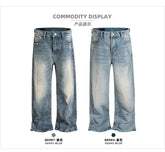 Men's clothing women's bug bite damage trousers men and women of the same style washed and worn white wide-footed blue jeans multi-size