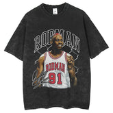 Men T Shirts Star ROD MAN Basketball Print Old Washing T-Shirt