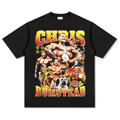 Men Vintage Boxer T-Shirts Chris Bumstead Printed Short Sleeve T-Shirt Vintage Washed Casual