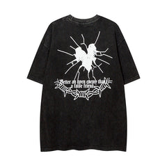 T-shirt Homme Lavé Street Style, Marque Tendance Hip Hop pour Hommes et Femmes, Col Rond Manches Courtes