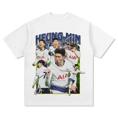 Men Vintage Football T-Shirt Vintage Hueng-Min Son Printed Short Sleeve T-Shirt Versatile Crew Neck