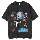 Men T Shirts Hip Hop Rapper Print Wash Old T-Shirt Short Sleeve