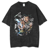 Men T Shirts Washing Water Retro Old Rock Youyou White Book Youzhu Printing