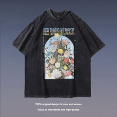 T-shirt homme imprimé style streetwear vieilli à manches courtes T-shirt ample pour homme