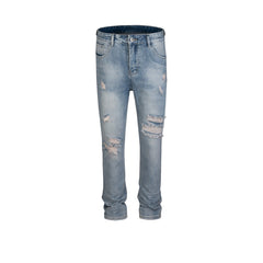 Men's Vintage Pants washed trousers men's and women's ripped slim-fitting old jeans MIJKO