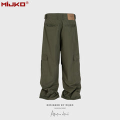 Men Vintage Pants Multi-Pocket Straight Casual Loose Pants MIJKO