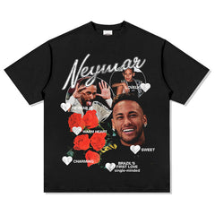 Men Vintage Football T-Shirt Neymar Football Stars Vintage Printed Short Sleeve Washed Old Top