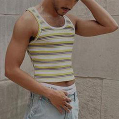 Rave Outfits Men Vest Knitted Stripes